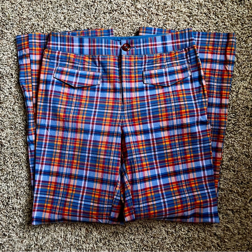 ANTHROPOLOGIE Mauve Flared Plaid Pants Size 6 - Picture 11 of 15